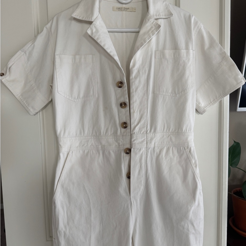 Christy Dawn White Button-Up Jumpsuit